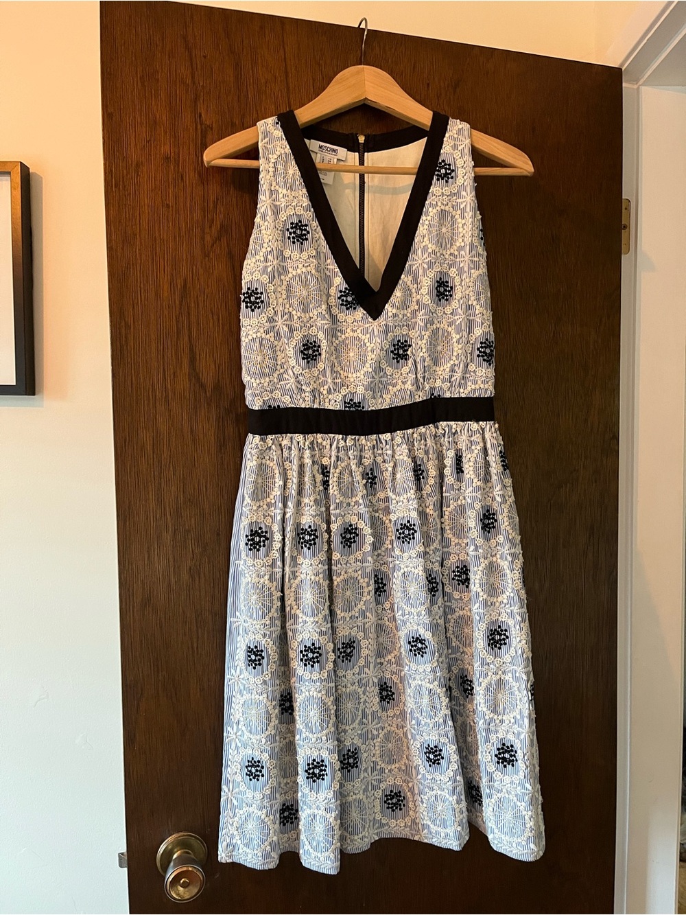 Moschino Blue & Black Lace Midi Dress